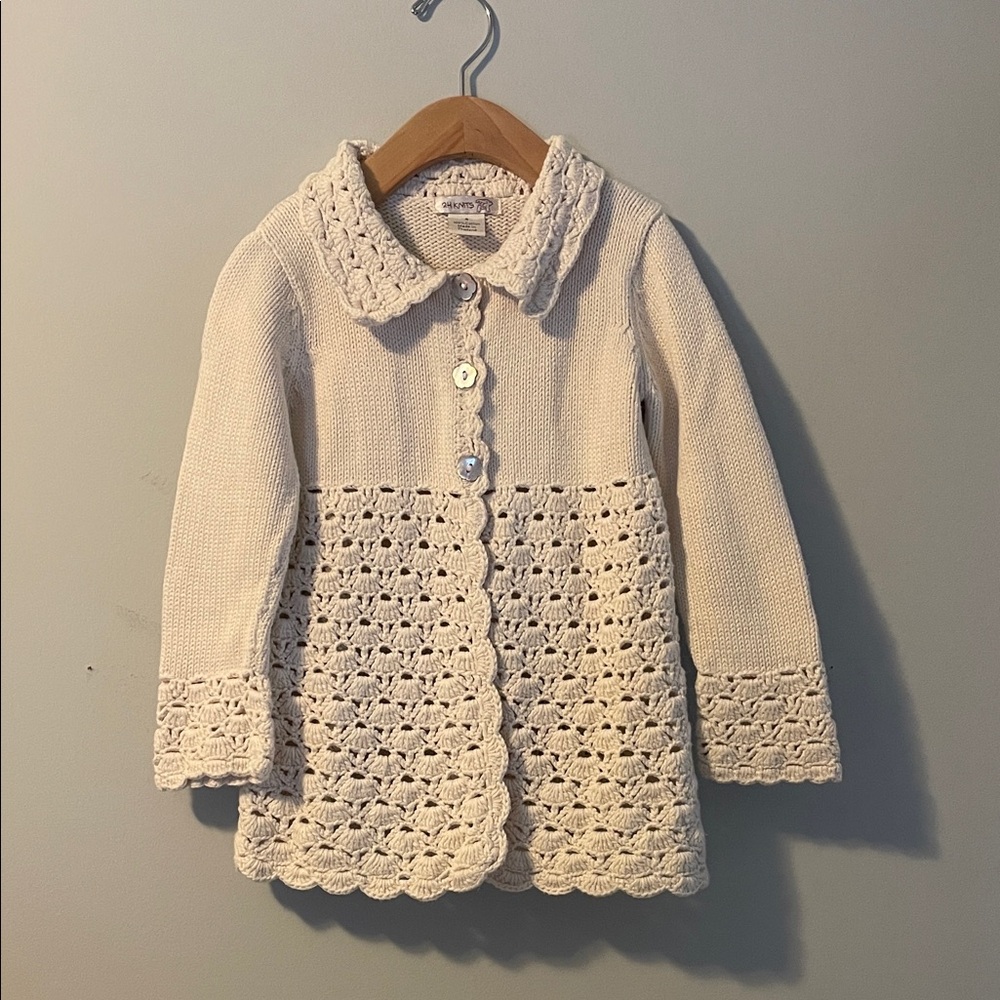 2H knit girls cream button down sweater size 4